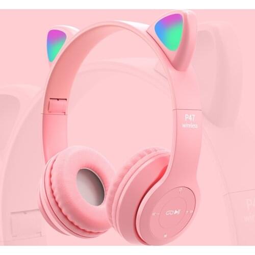 New Arrival LED Cat Ear Noise Cancelling Headphones Bluetooth 5.0 Young People Kids Headset Support SD Card 3.5mm Plug With Mic