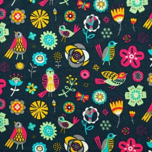 108cmx100cm Cotton Woven Fabric for textile, pathwork, cloth - Bird and flower on deep blue background