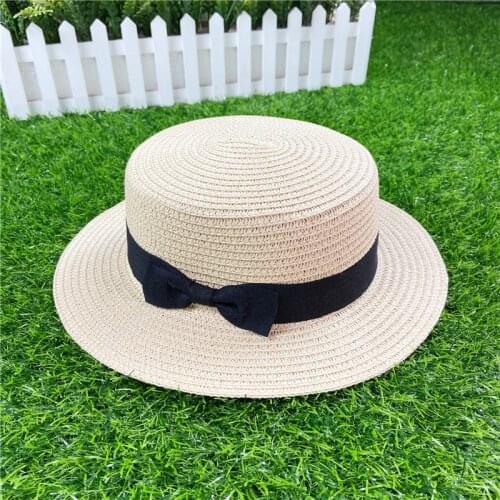 Summer Parent-child sun hat able Women Sun Block Caps Girl Bow Straw Sun Hat Sun Block Vacation Seaside Beach Simple Casual cap