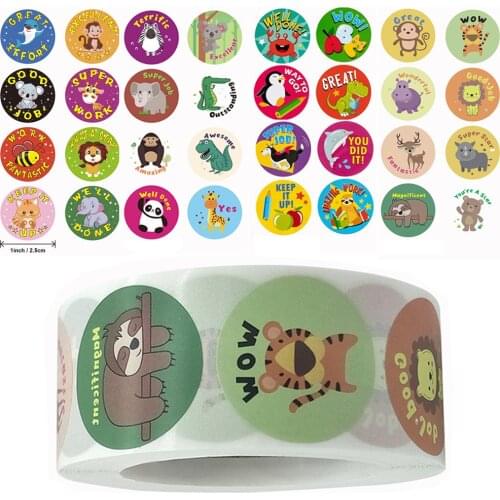 500pcs/roll Laptop Stickers Reward Motivational Animals Sticker for Children Kids Teacher DIY Toys Zoo Cute Stickers on Phone