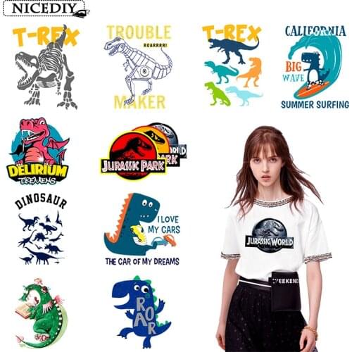 Nicediy Jurassic Park Patch Dinosaur Iron On Transfers For Clothes Heat Transfer Vinyl Sticker On Clothes Thermal Transfer Decor