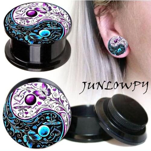 Ear tunnel Ear expander 4-16mm Acrylic Butterfly Yingyang Screw Flesh Tunnel ear plugs and stretchers ear plugs studs