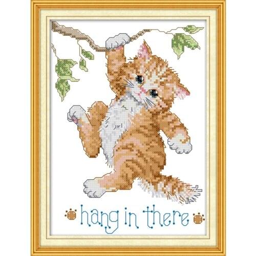 Everlasting Love Hang In There Chinese Cross Stitch Kits Ecological Cotton Stamped Printed 14 11CT DIY Gift New Year Decorations