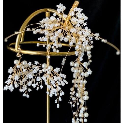 Gorgeous Handmade Wedding Tiara with Earring Beaded Crystal Brides Hair Clip Evening Women Headware Wedding Accessories