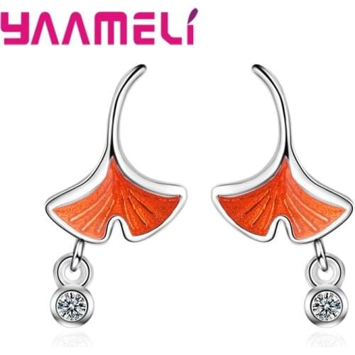 New Sparkling Ginkgo Biloba Earrings For Women/Lady Best Selling 925 Sterling Silver Fallen Leaves Pendant Earring Free shipping
