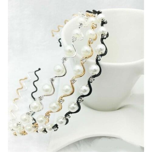 1PC Fashion Crystal Rhinestone Pearls Wave Hairband Hair Hoop Women Bridal Wedding Hair Accessories Crown Headband Headwear