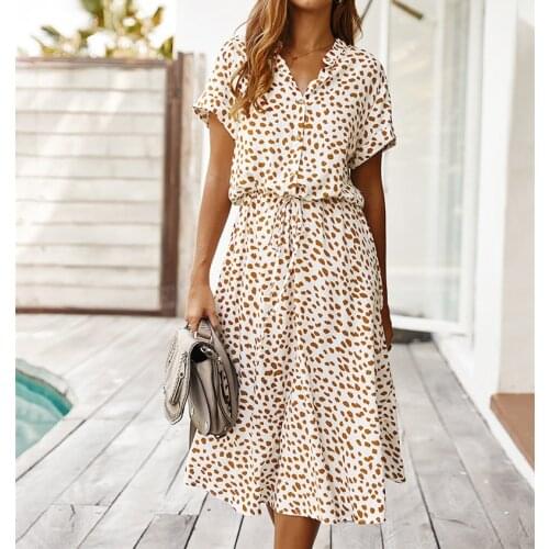 Bohemian Leopard Print Shirt Dress 2021 Women Casual Midi Holiday Summer Robe Female A-line Loose Women Beach Dresses Vestidos