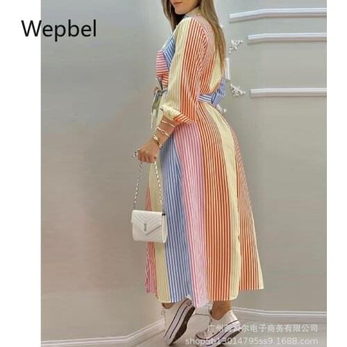 Wepbel Big Swing Shirt Dress Streetwear Shirt Dress Women Loose Long Sleeve Patchwork Long Dress Lace Up Casuala Fashion