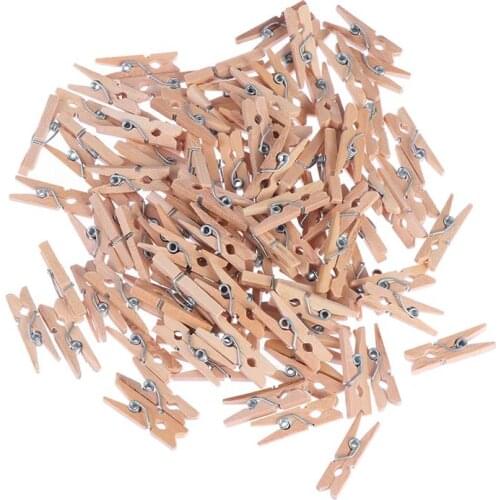 100pcs 2.5CM Hot Sale Mini Natural Wooden Clothes Photo Paper Peg Pin Clothespin Craft Clips School Office Stationery