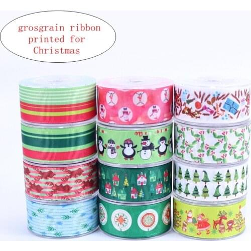 12 designs 9mm - 75mm heat transfer Christmas grosgrain ribbons 50yards/lot welcome custom printed