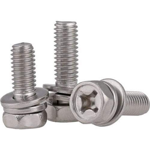 2pcs M8 304 stainless steel Phillips Hexagon screws Three combination screw Pocket hex Combinations bolt 12mm-50mm Length