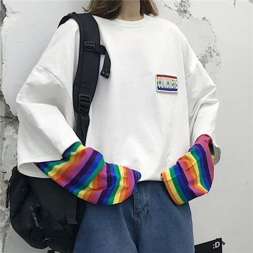 2020 Rainbow Striped T-shirt Womens T-shirts Tops Japanese Kawaii Ladies Ulzzang Female Korean Harajuku Clothes For Women
