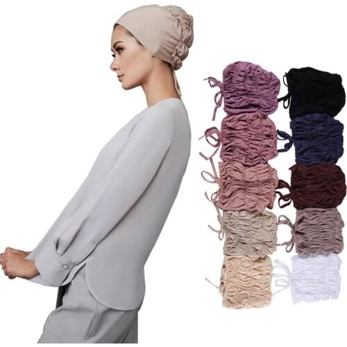 2021 Muslim Women elastic tie back jersey hijab underscarf caps soft cotton head wrap turban bonnet islamic Arab headscarf