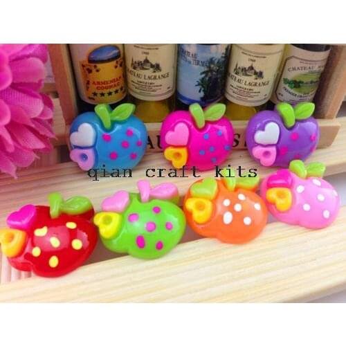 300pcs 20mm mix color shiny Apples Resin Cabochons Hair Bow Resins cabochon flatback decoration, kawaii cabs