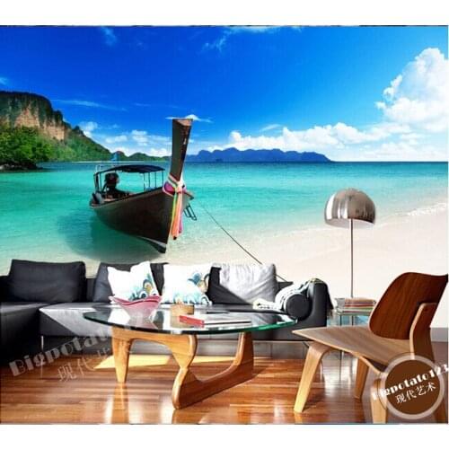 The custom 3D murals,Magic blue sky and white clouds lake island landscape ,living room sofa TV wall bedroom wall paper