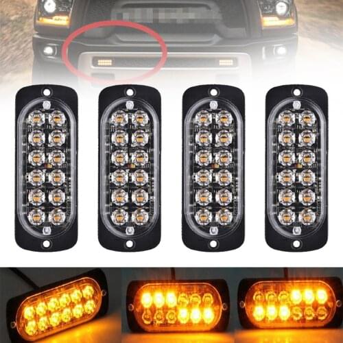 4Pcs Amber 12 LED 36W Strobe Work Light Bar Car Motorcycle Truck Side Emergency Warning Flashing Lamp Truck Trailers