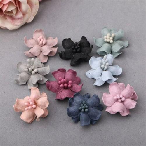 Newest 40PCs Microfiber Fabric Handmade Flowers Garment Ornament Accessory Girls Hair Jewelry DIY Flower Buton Patch Stickers