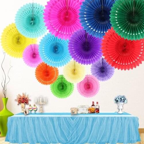 6Pcs/Set Mixed Size&Colors Handcraft Paper Fan Rosettes Hollow out Folding Fans Flower Home Wedding Backdrop Birthday Decoration