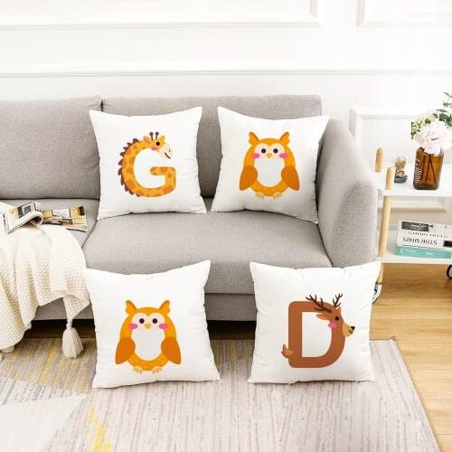 A-Z Cushion Cover Cartoon Animals Fashion 26 English Letter 45*45cm Pillowcase for Sofa Home Decorative Printed Throw Pillowcase