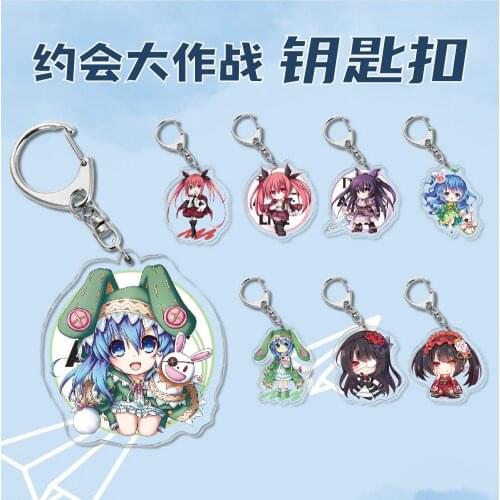 Anime Date A Live Cosplay Acrylic Keychain Toy Cartoon Figures Keyrings Q Vision Double-sided Key Chain Pendant Toys Gift