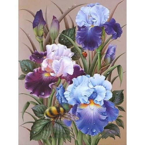 100% Full 5D Diy Daimond Painting "Flower&Bee" 3D Diamond Painting Round Rhinestones Diamant Painting Embroidery iris flower