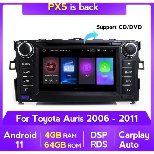 Android 11 2DIN DVD Multimedia Player For Toyota Auris 2006-2011 Car GPS Navigation Radio RDS DSP PX5 4+64G 7 Inch Carplay