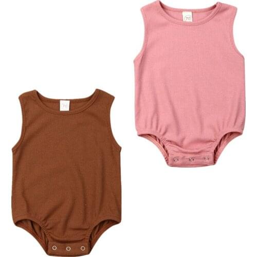 2021 Toddler Baby Girls Bodysuit Cotton Bodysuit Sleeveless Jumpsuit Playsuit Outfit Clothes Solid Color Little Girls Costume