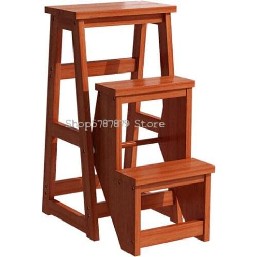 Household Solid Wood Ladder Stool Dual Purpose Stool Multi Function Stair Chair Folding Climbing Stool Simple Two Step Ladder