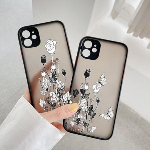 Flower hard Phone Case For iPhone 12 11 Pro Max 8 6 7 Plus Rose Floral Leaves matte Clear Cover For iPhone X XS Max XR SE2020