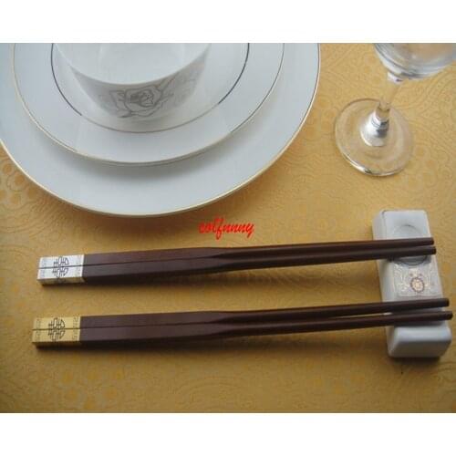 Double Happiness Quality Mahogany Gold Red Sandalwood Wood Chopsticks Tableware Wedding Favor Gift Chopsticks F062501