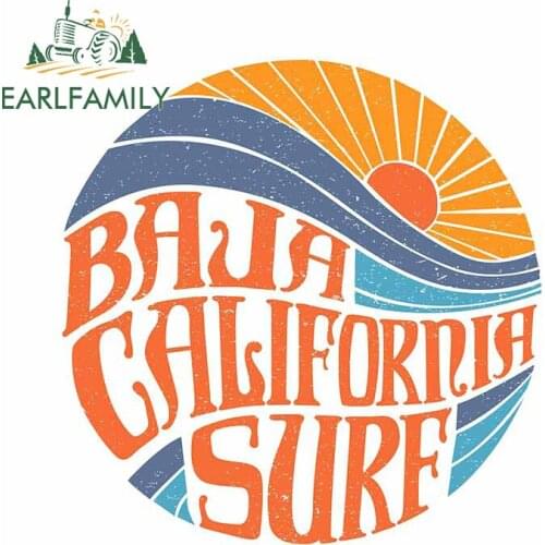 EARLFAMILY 13cm x 12.9cm for Baja California Surf Car Stickers Bumper Surfboard Decal Windshield Motorcycle Bumper Decoration