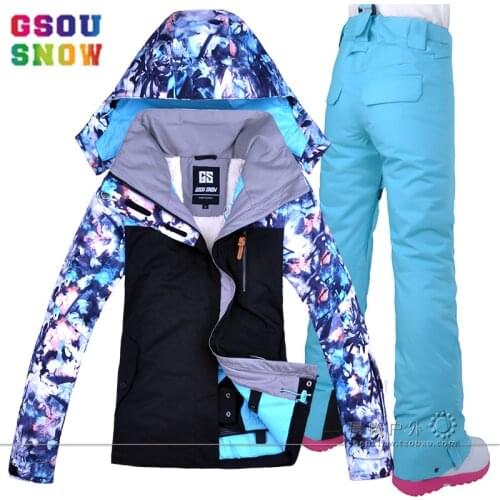 Gsou Snow Band Snowboard Skiing Jacket + Pants Windproof Waterproof Outdoor Sport Wear Camping Riding Warm New Women Ski Suit