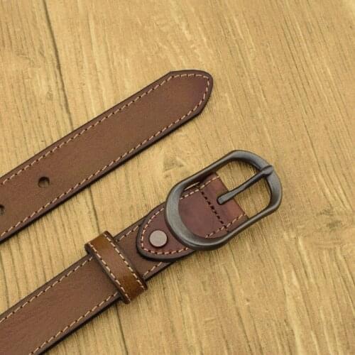 Brown Mens belt, trend mens fine belt, mens leather needle buckle belt, youth trend retro head leather belt
