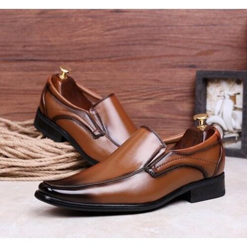 Size39-48 Leather Dress Loafers Men Decent Shoes Men Office Sapatos Oxford Homem Black Shoe Brown Male Formal Shoes for Wedding