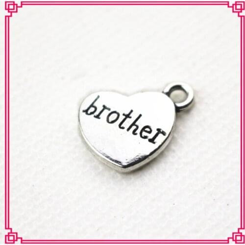 Hot selling 20pcs/lot brother heart dangle charms hang tag charms for glass floating lockets diy jewelry