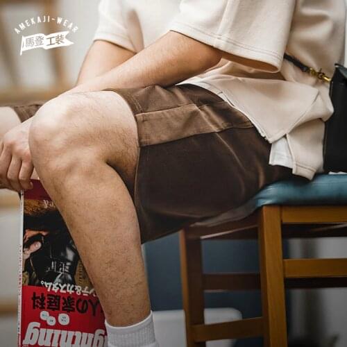 Maden Loose Draped Velvet Shorts For Mens Cotton Summer Gray Stitching Street Five-point Pants ManTrend Dark Gray