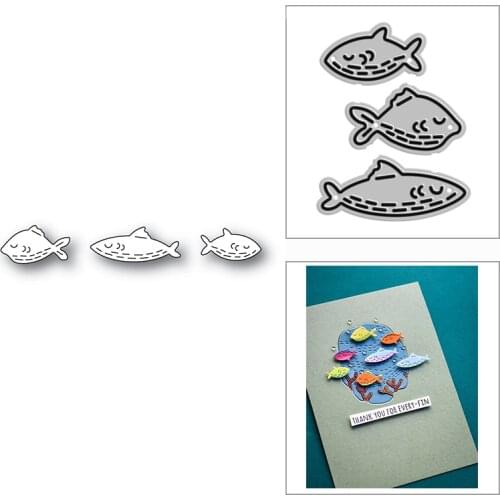 New 2021 Lovely Stitched Happy Fish Metal Cutting Dies for DIY Scrapbooking and Card Making Decorative Embossing Craft No Stamps