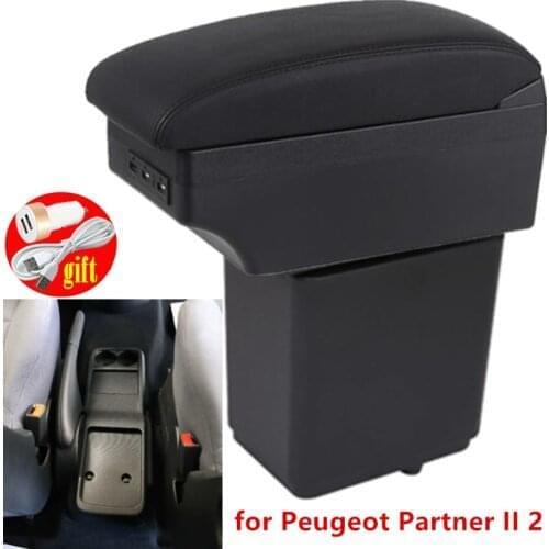 For Peugeot Partner II 2 armrest box universal car center Storage box accessories with USB LED