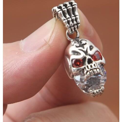 100% Real Solid 925 Sterling Silver Skull Pendant Charms Men Women With Zirconia Stone Gothic Punk Style Mens Jewelry Accessory
