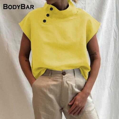 Summer Casual T-shirt Plus Size Loose Top 5XL Stand Collar Button Blouse Ladies Oversize Spring Pullovers Large Sizes Blusa Tops