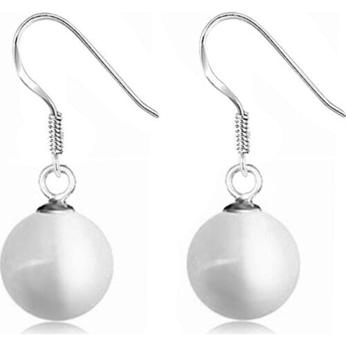 Simple Womens Drop Earrings Jewelry 925 Sterling Silver Opal /Cat Eye Stone Dangle Earring Wedding Engagement Brincos Bijoux
