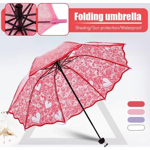 Transparent Folding Umbrella Korean Style Lace Love Multi-Color Umbrella Super Thick Environmental Protection Umbrellas