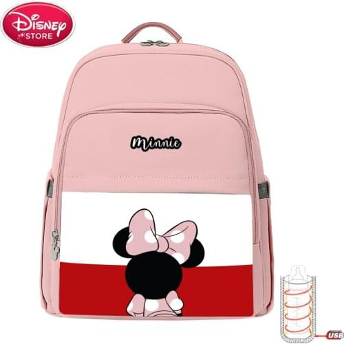 Disney Baby Diaper Bags Mickey Minnie Mouse Mummy Mom Bags Disney Diaper Bag Backpack for Baby Care Oxford USB Feeding Handbag