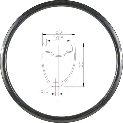 Super light 30mm Tubeless Asymmetric clincher carbon rim 25 mm wide 20h 24h 28h 32h 36h 700c road disc bike wheel circle