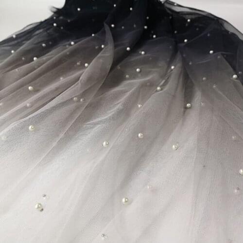 Free shipping Black and white gradient beaded mesh yarn color changing fabric soft gradient mesh dress wedding dress skirt fabri