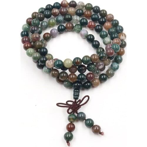 Handmade Weave Indian Agates Stretchy Bracelet 108 Round Beads Green Aventurine Ethnic Style Jewelry