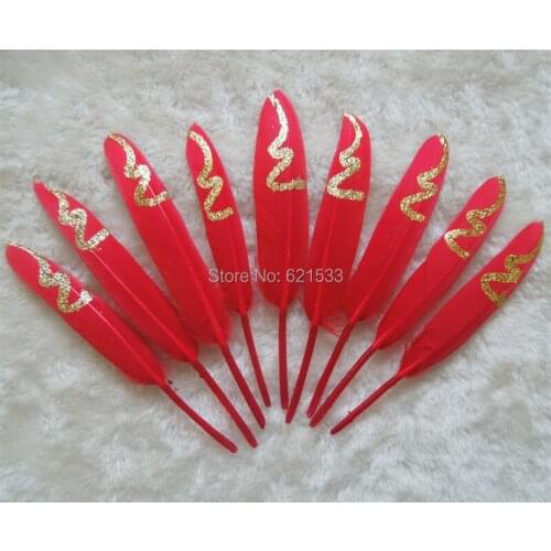 Plume Decoration,перо,Gold Glitter Duck Cocottes Feather,Red Duck Feathers with Gold Glitter,Veren,Decoración/10-15cm long,50pcs