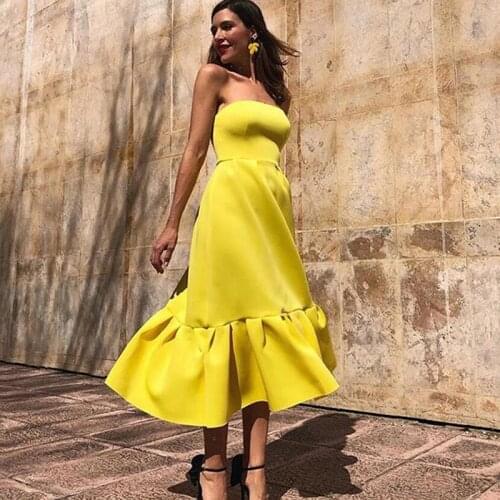 Eightree Strapless Evening Dress vestidos de fiesta de noche Sleeveless Prom Dress Yellow Evening Party Dresses 2020 Formal Gown