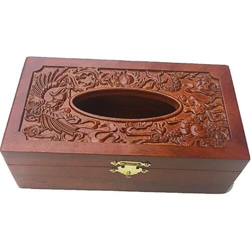 Vintage Wooden Hollow out Embossing Tissue Box Paper Napkin Holder Home Decor