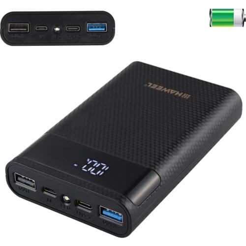 HAWEEL DIY 4x 18650 Battery (Not Included) 15000mAh QC Charger Power Bank Shell Box with 2 USB Outputs & Display Support QC 3.0